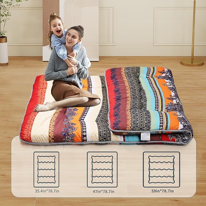 Japanese Floor Mattress,Roll Up Memory Foam Tatami Mat Easy to Store and Portable,Futon Mattress Suitable for Camping and Guest Room (Bohemia, Full (80" X 47"))