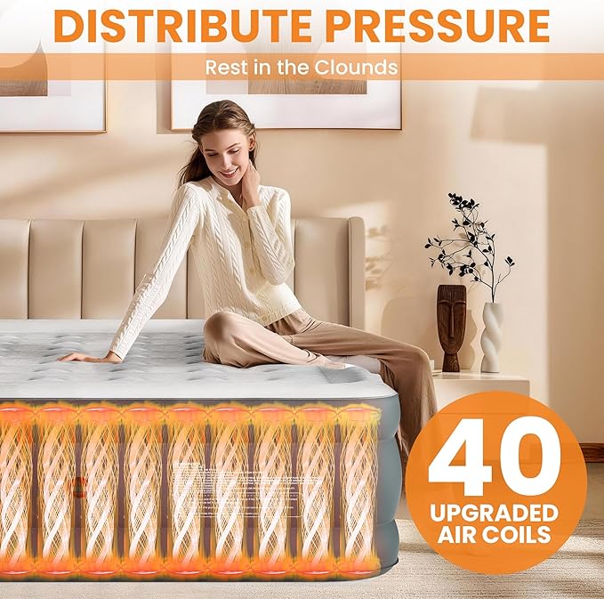 Queen Air Mattress with Built-in Pump, 18 Raised Inflatable Air Mattress, 800 lbs Max Honeycomb Comfortable Air Bed with Storage Bag, for Camping, Home and Guest Use