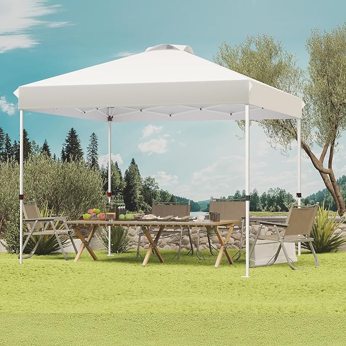 10x10 Pop Up Canopy, Heavy Duty Pop Up Tent with Wheeled Bag for Easy Moving, Easy Up Canopy Tent for Parties, Events, Camping, Outdoor Gazebo with 420D PU Coated Waterproof White Fabric