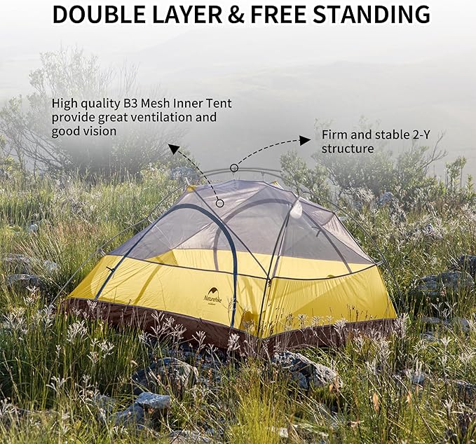 Naturehike Star River 2 Person Backpacking Tent, Lightweight Waterproof 2 Person Camping Tent, Double Layer Two Person Tents for Camping, Hiking, Cycling