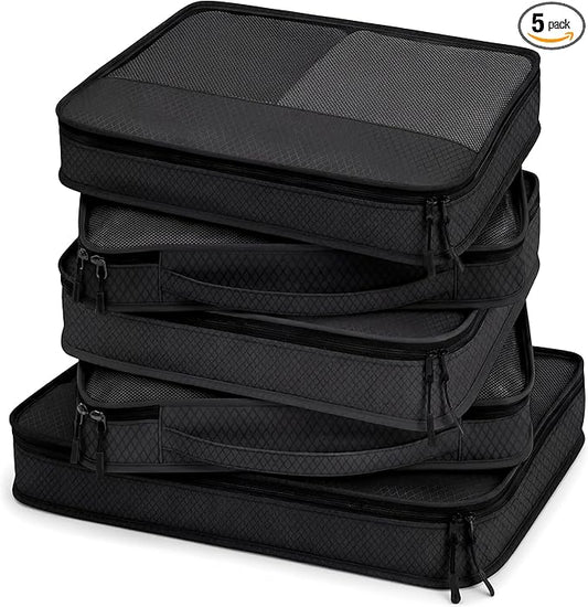 5 Pcs Packing Cubes for Suitcase Large Travel Cubes Carry on Luggage Organizer Bags for Clothes Accessories(Mixed,Black)