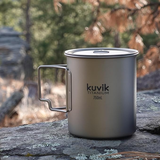 Kuvik Titanium Pot with Lid 750ml (25.4 oz) - Ultralight and Compact Pot for Backpacking, Camping, and Survival