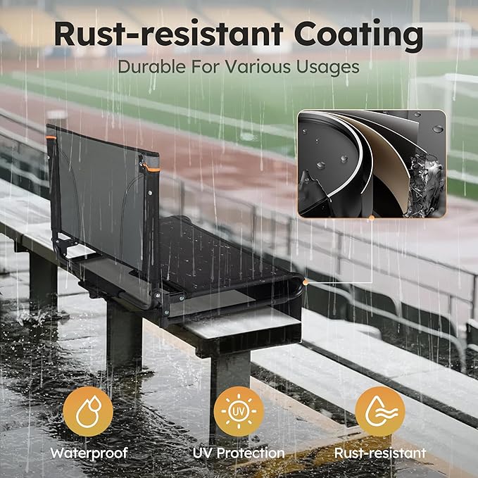 LET'S CAMP Folding Stadium Seats 2 Pack, Portable Bleacher Chairs with Back Support, Lightweight Stadium Chairs for Sports Events, Bleachers & Concerts, Black