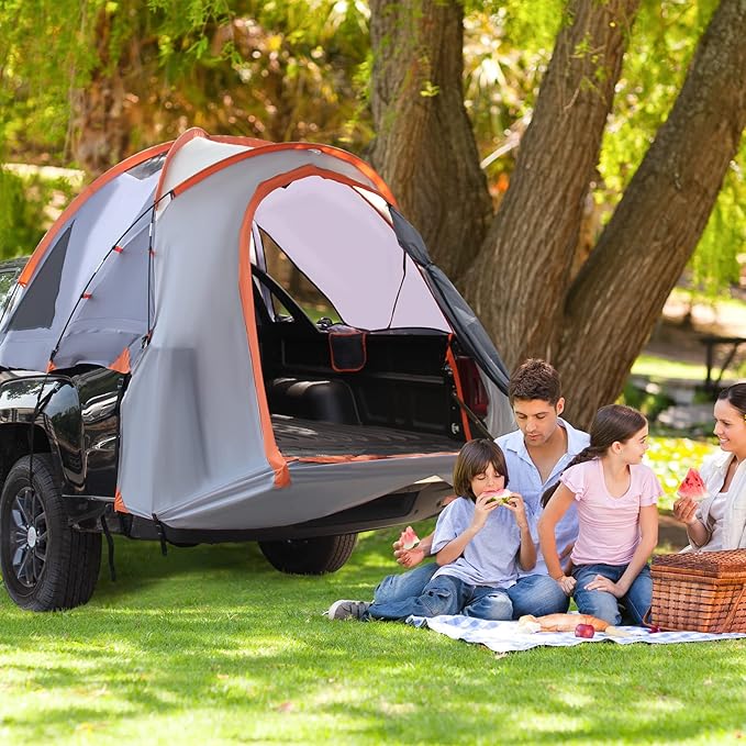 Goplus Truck Bed Tent, Waterproof PU2000mm Pickup Truck Tent for 2 Person with Removable Rainfly, Carry Bag, Mesh Windows, 5’-5.2’ Portable Mid Size Short Bed Truck Tent for Camping, Traveling, Hiking