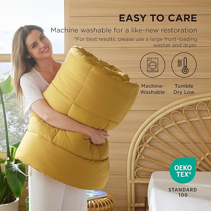 Bedsure Comforter Duvet Insert - Quilted Comforters Cal King Size, All Season Duvet, GentleSoft Down Alternative Bedding, with 8 Tabs, Gifts for Women/Men, Mustard Yellow, Cal King 96 X 102 Inches