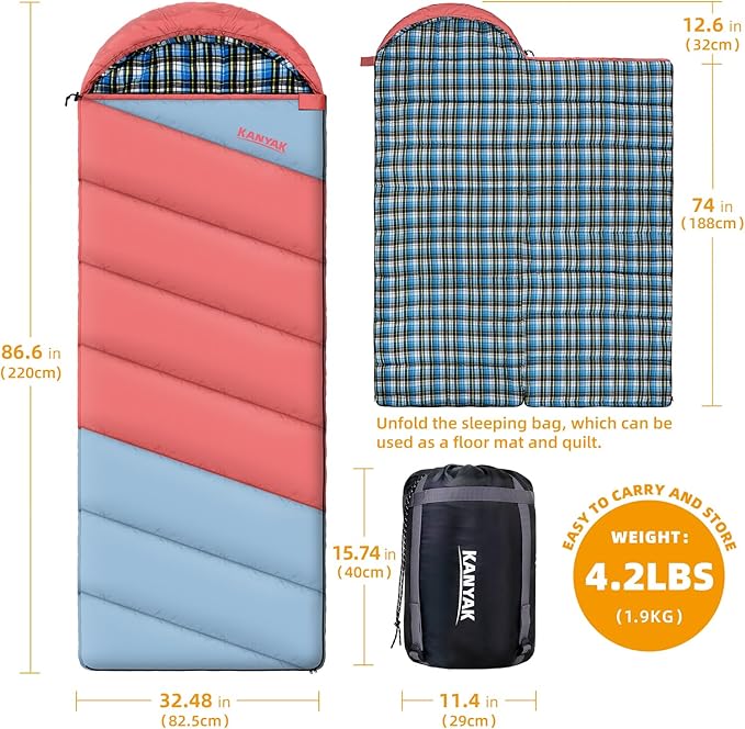 Cotton Flannel Liner Sleeping Bag for Adults Teens Kids, Cold Weather & Warm, 3 Seasons, Lightweight Compact Camping Essentials Equipment, Hiking, Outdoor, Travel
