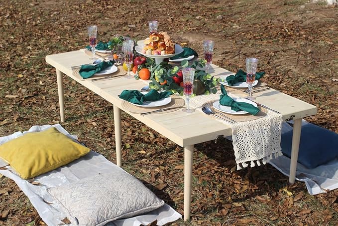 30 * 60 Low Picnic Table for Sitting on The Floor，Foldable Table for Patoi,Garden,Beach,Camping,with a Clear Varnish,Natural