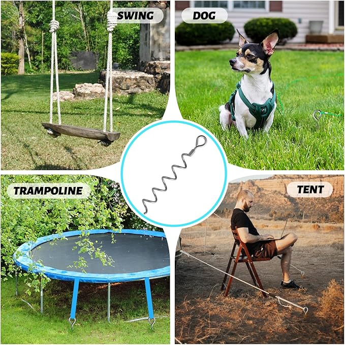 XYADA 15.5 inch Spiral Ground Anchors,6 Packs Heavy Duty Earth Anchors Screw in Spiral Stakes - Shed Anchor Kit for Trampoline, Tent,Garden Fence, Dog Run,Sheds, Swings, Canopies(Silver)