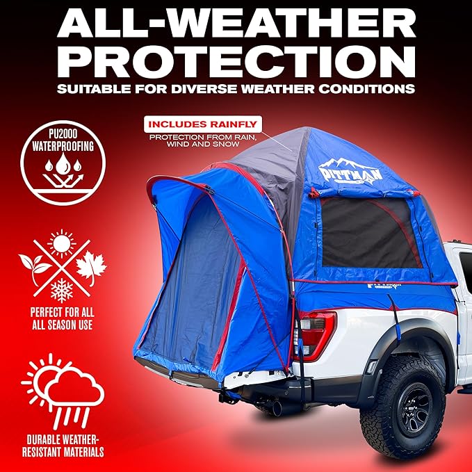 Pittman - Truck Bed Tent with EZ-UP Design - Pickup Truck Tent for Camping - Includes Rain Fly, Extra Wide Entry, Oversize Air Mesh & Porch Cover - Premium Pickup Bed Camper