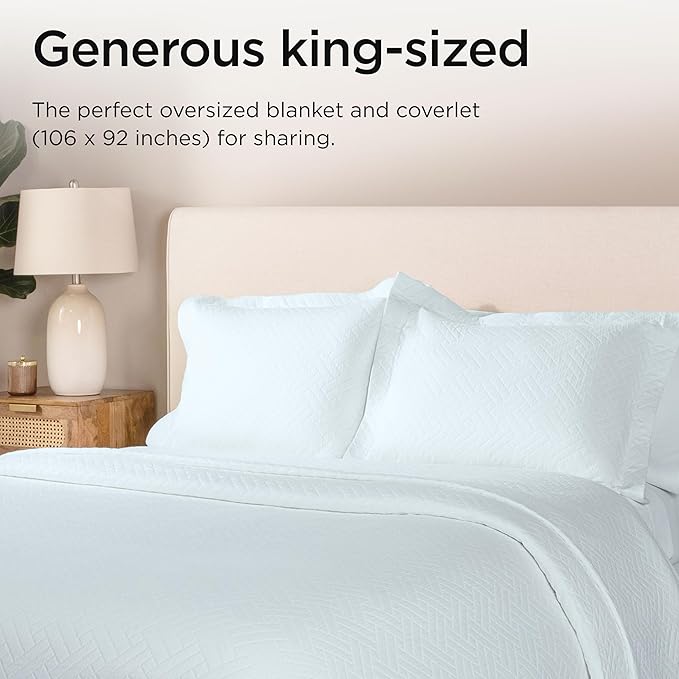 Threadmill Luxury Cotton Blankets for Queen Size Bed |All-Season 100% Cotton Queen Size Blanket | Criss Cross Jacquard Cozy Lightweight, Soft Breathable Coverlet fits Full Size Bed, 90x92 | Light Blue