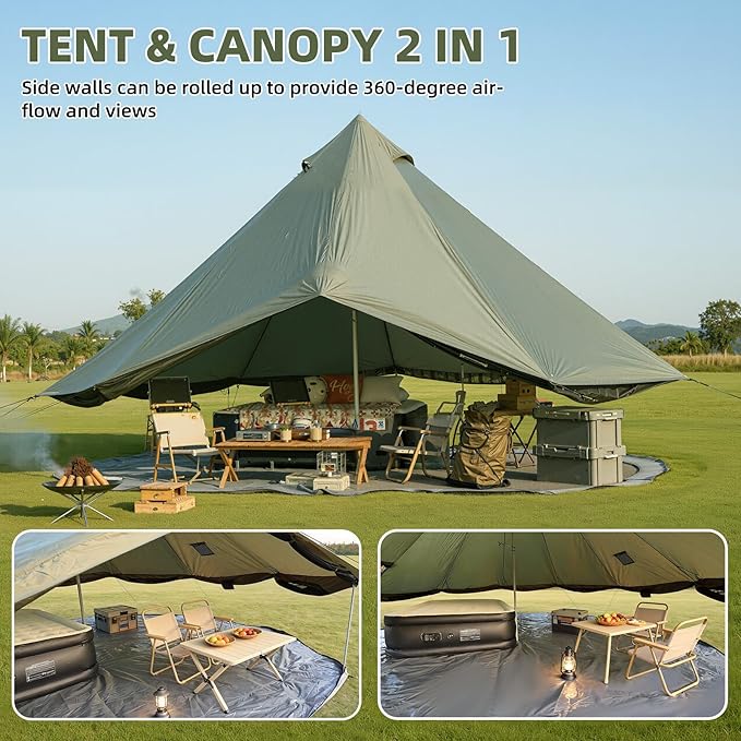 Bell Tent for Family Camping, 9.8/13.1/16.4 FT Yurt Tent with Stove Jack, 4 Season Oxford Tents for Outdoor Party, Hot Tent Shelter Fits 3-4 People