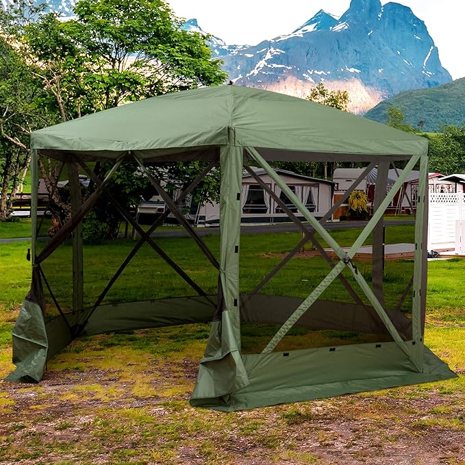 Outsunny Hexagon Screen House, Pop Up Tent Portable Gazebo Canopy Shelter with Mesh Netting Walls, Carry Bag and Shaded Interior, 12' x 12', Green
