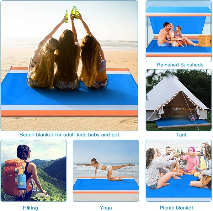 BYDOLL Beach Blanket Waterproof Sandproof Large 78''×81''/10'×9' Sand Free Oversized Sandless Picnic Mat Water Proof Packable Lightweight Blanket for Beach Camping Hiking Travel