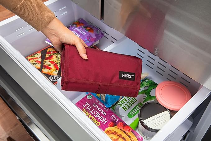 Packit® Freezable Lunch Bag, Ruby, Built with ECOFREEZE® Technology, Foldable, Reusable, Zip and Velcro Closure with Buckle Handle, Designed for Work Lunches and Fresh Lunch On the Go