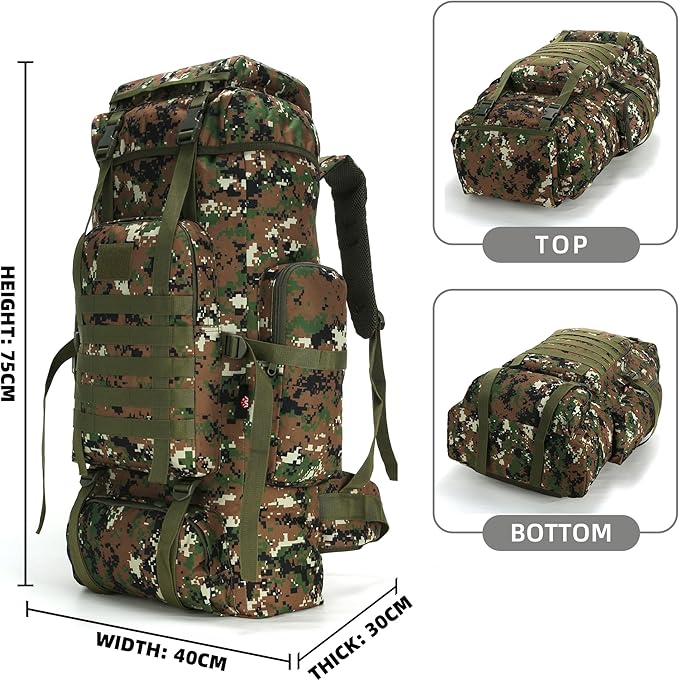 King'sGuard 70L Camping Hiking Backpack for Men Women Large Military Tactical Backpack Molle Rucksack Backpack for Outdoor