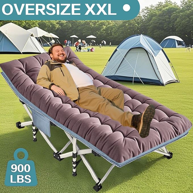 XXL Camping Cots Oversize Camping Bed with Comfortable Mattress Extra Large Sleeping Cots for Adults Camping Cots Include Carry Bag for Adults Portable Sleeping Bed