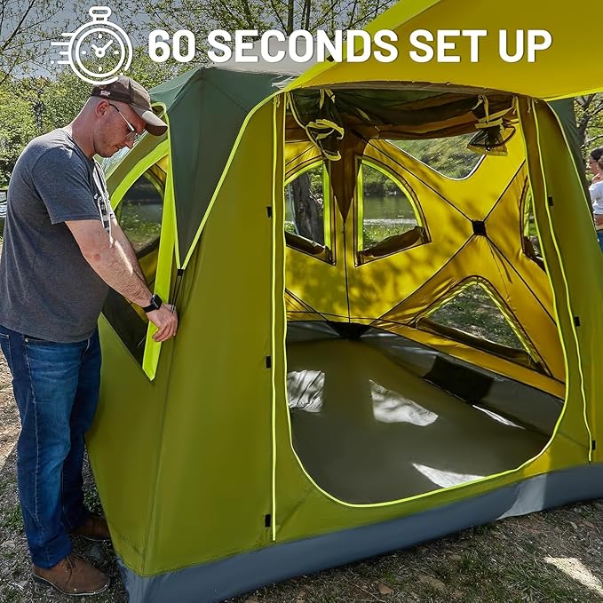 TIMBER RIDGE Camping Tent, 4 Person Instant Pop Up Hub Tent with 8 Windows, Easy 60 Second Setup, Weather Resistant Family Cabin Tents with Rain Fly for Camping, Hiking, Outdoor Travel