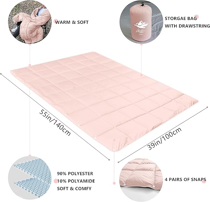Mini Camping Blanket,Lightweight Puffy Blanket Packable Down Alternative Throw Blanket Waterproof Windproof for Outdoors, Travel, Beach, Airplane, Hiking