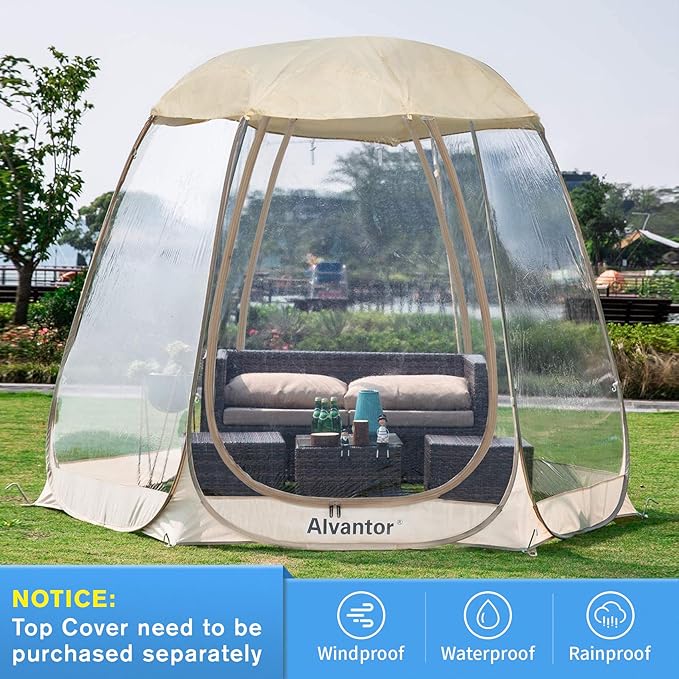Alvantor Pop Up Bubble Tent - 10’ x 10’ Instant Igloo Tent - 4-6 Person Screen House for Patios - Large Oversize Weather Proof Pod - Cold Protection Camping - Beige