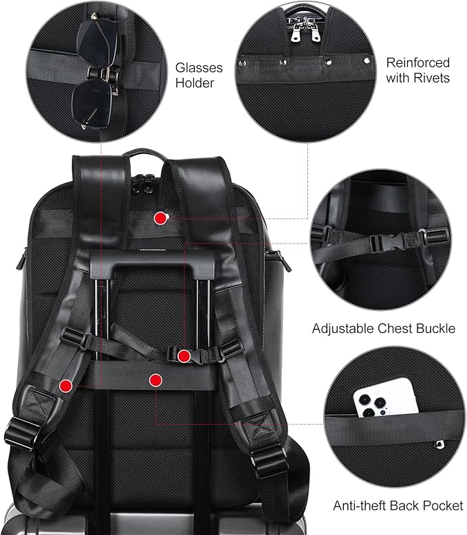TIDING Genuine Leather Backpack for Men, 17.3 Inch Laptop Bag TSA Friendly Travel Rucksack Hiking Camping Daypack