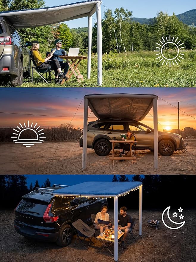 Niphean Car Awning for SUV, Truck & Van, 2-Min Quick Setup Vehicle Awning, No Roof Rack Required, Inflatable Rooftop Camping Sun Shade 8.2’ x 6.5’, Waterproof UV50+, Durable & Wind-Resistant