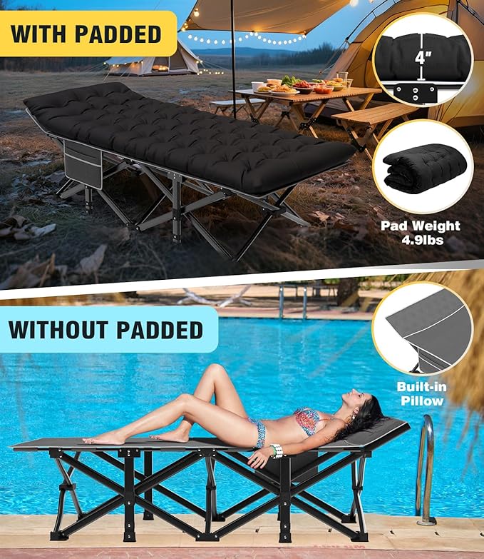 Slendor XXL Camping Cot, Extra Wide Sleeping Cot for Adults, 79" L x 32" W x 19" H Camping Bed with Mattress, Pillow, Carry Bag, Outdoor Bed for Travel, Guest, Gray Cot