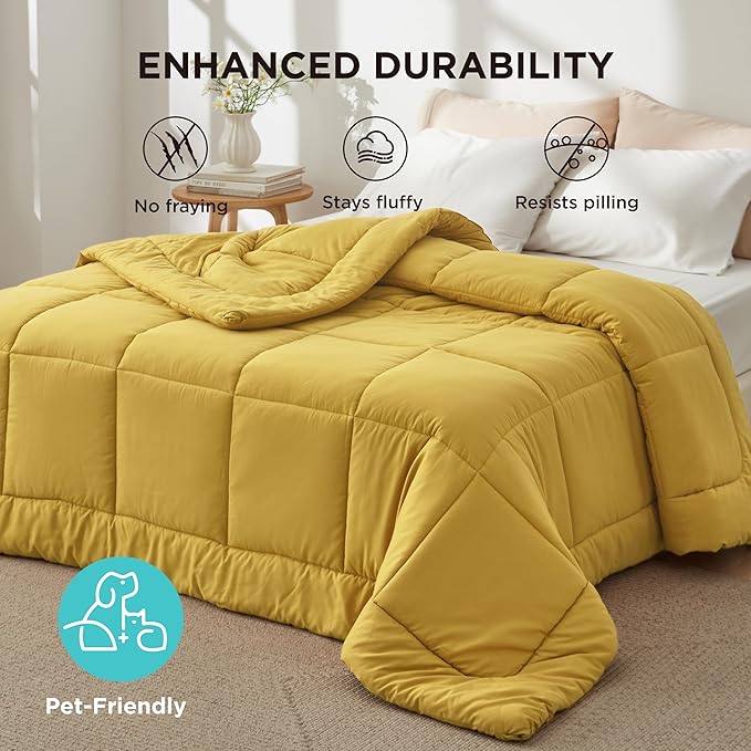 Bedsure Comforter Duvet Insert - Quilted Comforters Cal King Size, All Season Duvet, GentleSoft Down Alternative Bedding, with 8 Tabs, Gifts for Women/Men, Mustard Yellow, Cal King 96 X 102 Inches