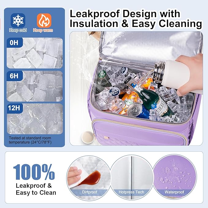 Lunch Backpack Insulated Coolers Backpacks - Lunch Bag for Women Double Decker Lunch Box, Leakproof Lunchbag Large Lunchbox Back Pack Lunch Cooler Bag for Picnic Beach Camping Work
