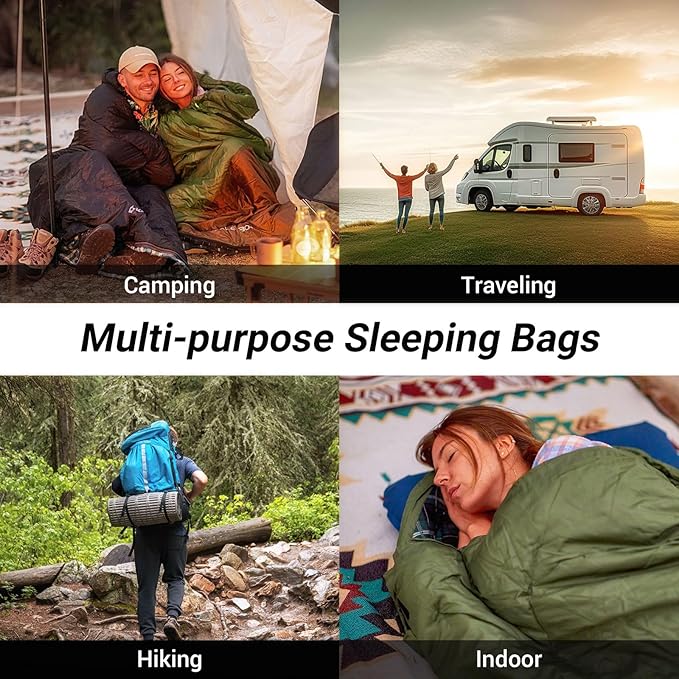 KingCamp Sleeping Bag for Adults, Cold Weather & Warm XL Big and Tall Flannel Sleeping Bags with Compression Sack Portable Waterproof Essentials Gear Accessories for Outdoor Camping