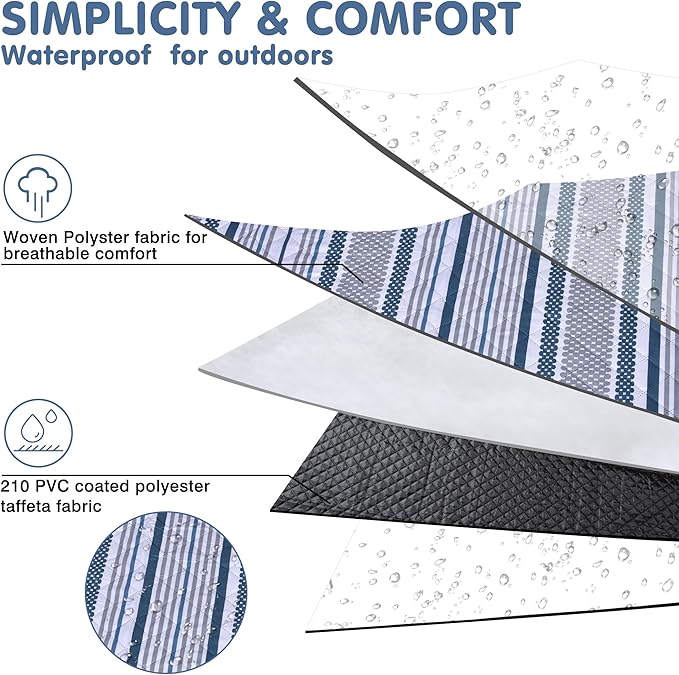 Oversized Waterproof Picnic Mat, Dustproof Washable Outdoor Beach Mat. Suitable for Camping, Outdoor, Beach, Party and Concert (Dark Blue & Gray, 80" x 60")