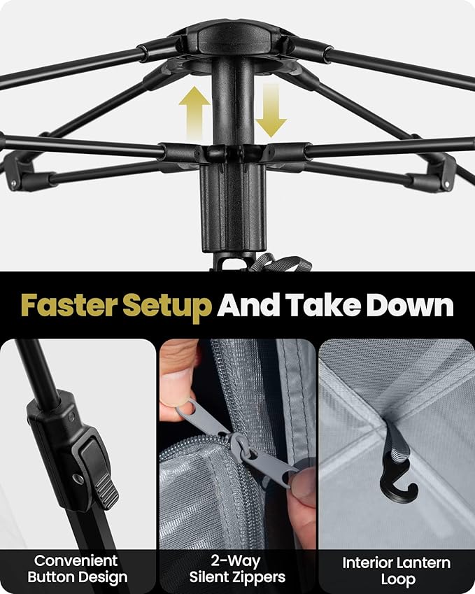 OutdoorMaster Updated Camping Tents, 4/6 Person Camping Tent with Blackout Shelter Technology, Easy Setup in 60 Seconds, Weatherproof Pop Up Tent with Top Rainfly, Instant Cabin Tent