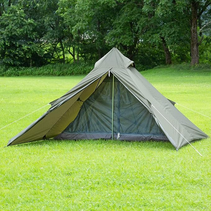 Camping Teepee Tent - Ultralight Backpacking Tent for 1 Person, Waterproof With Mosquito Net Included, Solo, Green