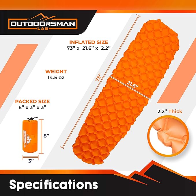Sleeping Pad for Camping - Patented Camp Mat, Ultralight - Best Compact Inflatable Air Mattress for Adults & Kids - Lightweight Hiking, Backpacking, Outdoor & Travel Gear
