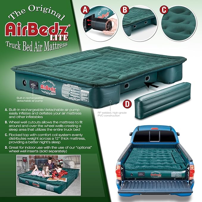 Pittman Truck Bed Air Mattress 6-6.5ft for Mid Size Short Pickups - AirBedz Inflatable Truck Bed Mattress fits The Tacoma, Colorado & More - Blow up Camper has 25% More Pickup Coverage - PPI203G2