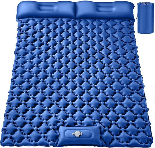 Double Sleeping Pad, Ultralight 4" Extra-Thick Self Inflating Sleeping Mat for 2 Person with Pillow Built-in Foot Pump Portable Camping Mat for Backpacking, Hiking, Traveling, Tent, Camping(Blue)