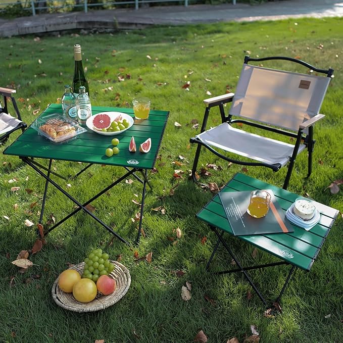 Portable Folding Camping Table, Large Compact Aluminum Beach Picnic Table, Lightweight Collapsible Outdoor Camp Tables That Folds & Rolls Up, Beach Gear Essentials Camp Accessories, Sylvan Green