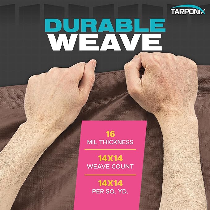 Super Heavy-Duty Brown Tarp 20' x 25' – 16 Mil Thick, All-Weather Waterproof Cover with Reinforced Edges and Sturdy Grommets