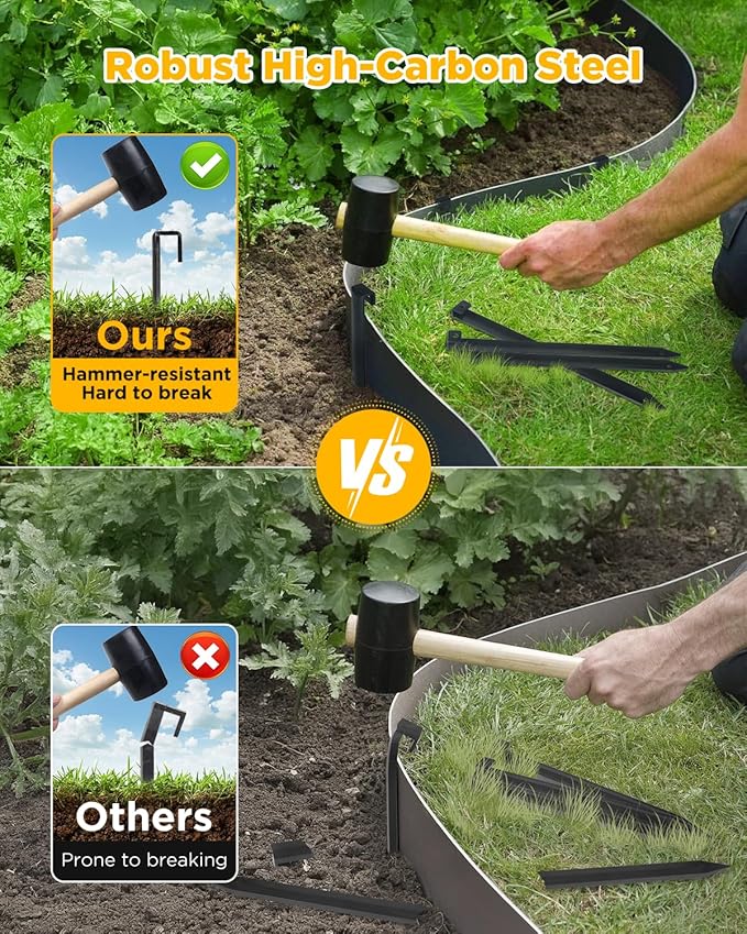 Landscape Edging Metal Stakes - 60 Pcs, 10 Inch Garden Landscape Stakes, High Carbon Steel Landscape Anchoring Stakes for Flowerbed Edging, Outdoor Tent and Landscape Edging Coil