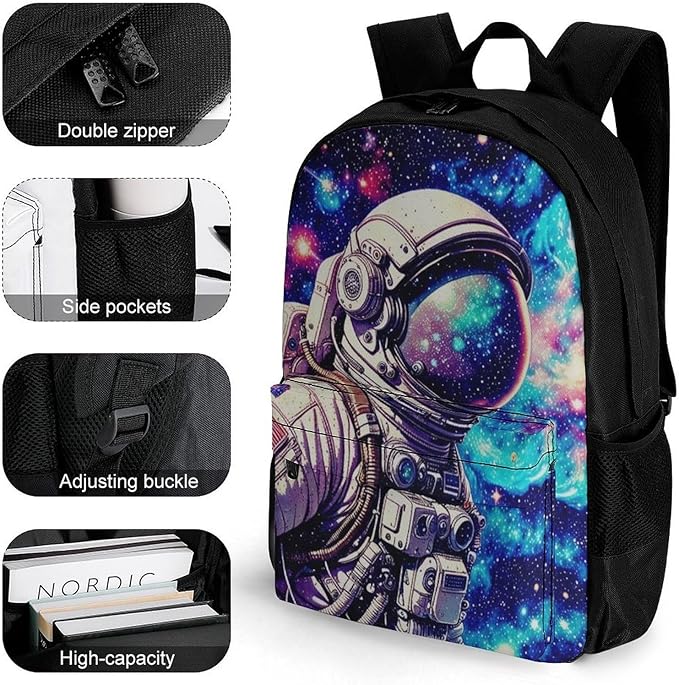 Supdreamc Lightweight Daypack Backpack for Trekking Work Running, Big Capacity Multipurpose Anti-Theft Bookbag, Space Astronaut Galaxy Starry Art Business Computer Bag