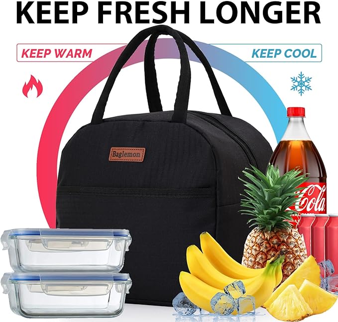 Insulated Lunch Bag for Women Men, Lunch Containers Reusable High Capacity Lunch Tote Bags for Work Picnic (Black)