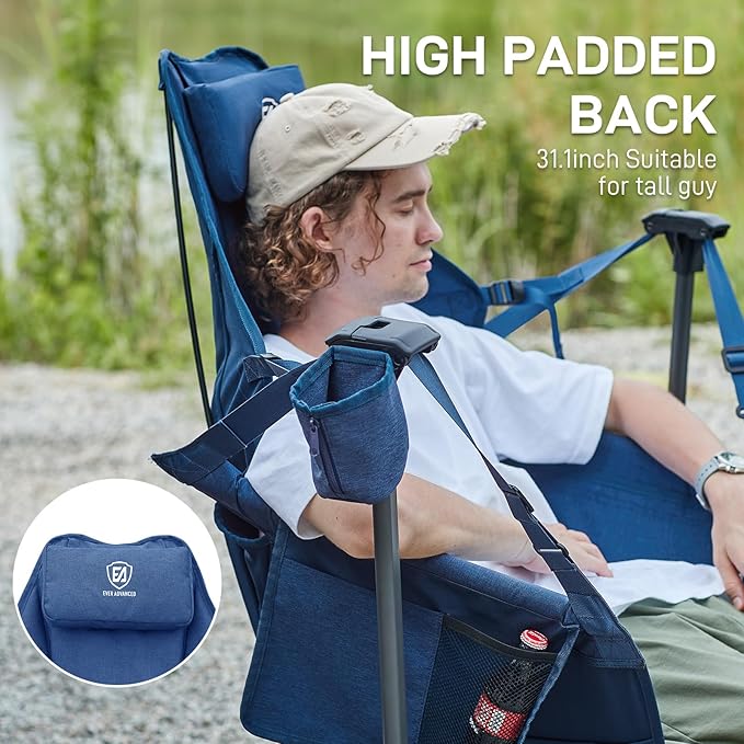 EVER ADVANCED Padded Hammock Camping Chair, Oversized Heavy Duty Swing Chair with Detachable Cup Holder, Portable Folding Rocking Camping Chair, Support Up to 400lbs