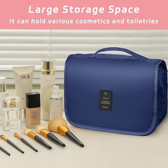 Toiletry Bag Travel Bag with Hanging Hook, Waterproof Capacity Hanging Multifunctional Makeup Bag for Toiletries, Portable Cosmetic Bag Travel Organizer for Women and Men(Royal Blue)
