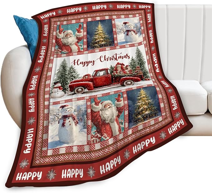 Christmas Santa Claus Blanket Christmas Pleasant Car Tree Throw Blankets Gifts for Girls Boys Kids Soft Cozy Fleece Plush for Couch Sofa Bed 80"x60"