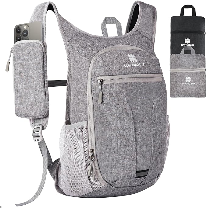 20L Small Hiking Backpack for Women - Lightweight Packable Backpack for Men, Waterproof Foldable Daypack for Travel, Hiking, and Daily Use, Adjustable Chest Strap Multiple Pockets, Gray