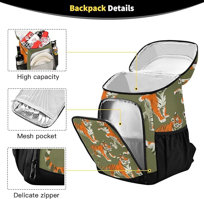 YETTASBIN Leakproof 36 Cans Cooler Backpack for Men Women - Tiger Insulated Backpack Cooler Large Capacity Waterproof Lunch Bag for Hiking, Camping, Beach, Fishing, Work