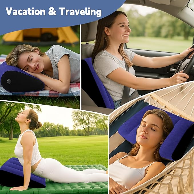 Portable Wedge Pillow Inflatable Cushion - Body Positioners Lightweight Wedge Pillow for Sleeping, Leg Elevation, Use in Bed, Travel, Camping, Fast Inflating Deflation (Blue)