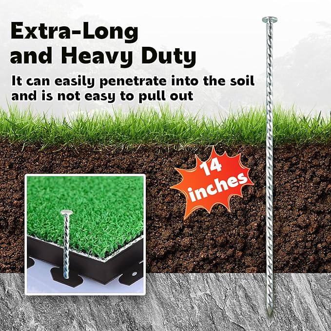 Extra-Long 14 Inch Spiral Landscape Stakes - Heavy Duty Solid Metal Spikes for Paver Edging, Weed Barrier, Trap, Tent and More (8 Pcs)