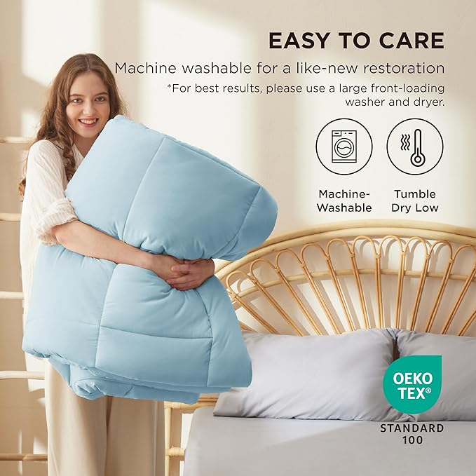 Bedsure Comforter Duvet Insert - Quilted Comforters Oversize Queen, All Season Duvet, GentleSoft Down Alternative Bedding, with 8 Tabs, Gifts for Women/Men, Light Spa Blue, Oversize Queen 98x98Inches
