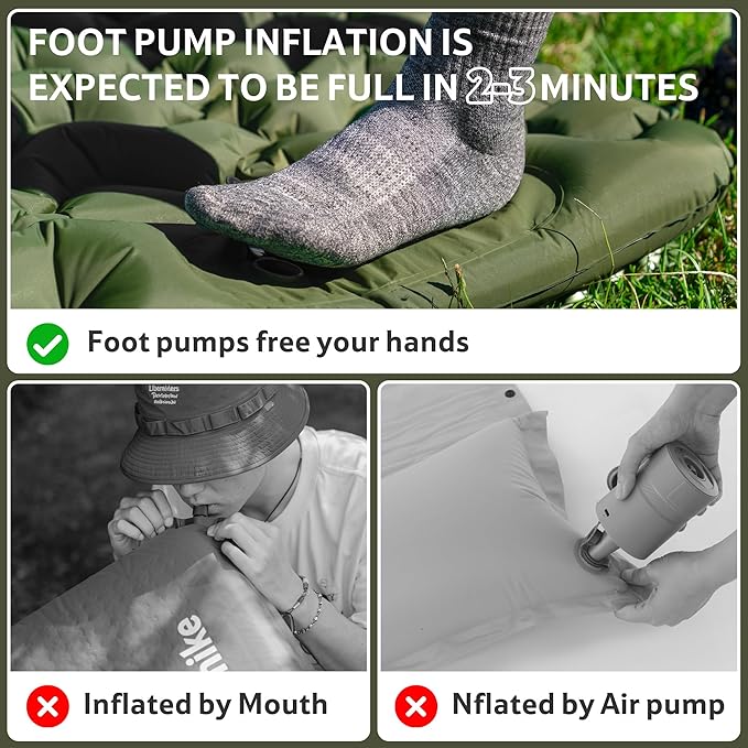 Naturehike Camping Sleeping Pad, Ultralight Inflatable Sleeping Mat with Pillow Built-in Pump, 2.6 Inch Lightweight Air Mattress for Backpacking, Hiking, Traveling