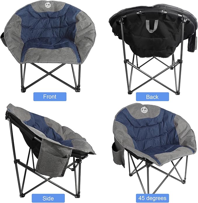 Northroad Folding Compact Camping Moon Chair, Outdoor Padded Saucer Round Chair w/Cup Holder Supports up to 300 lbs for Beach Hiking Fishing Picnic Lawn,Blue